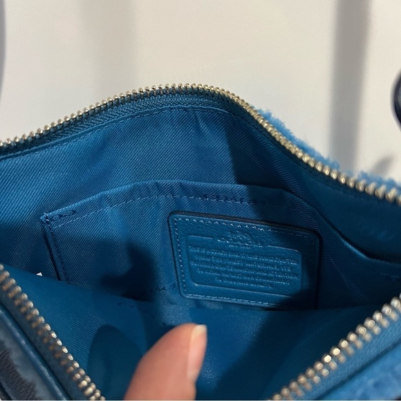 Coach Bright Blue Shearling Leather Rhyder Pochette Crossbody Bag - Picture 11 of 15